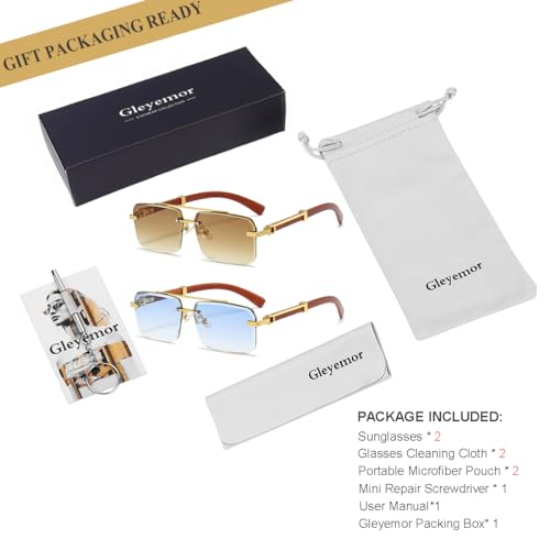 Image of Gleyemor Mens Sunglasses Fashion Rimless Rectangle Sunglasses Square Frameless Sunglasses for Men