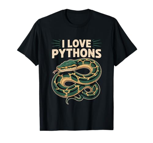 I Love Pythons Enthusiast Herpetology Design T-Shirt