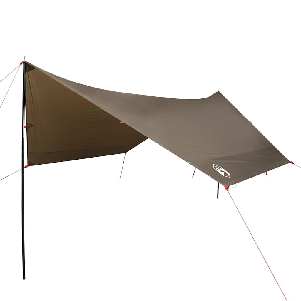 Tarp Olivgrün 438 x 376 x 212 cm Camping-Plane mit 2 Stangen, Tarp-Zelt aus 185T Polyester für Trekking Outdoor Aktivitäten mit Tragetasche