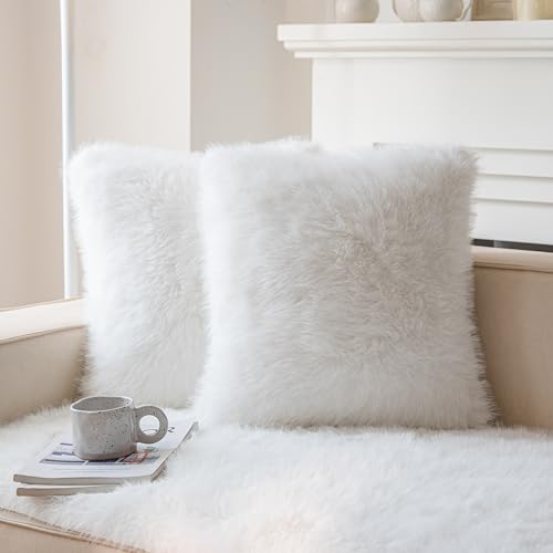 Neelvin Cream White Faux Fur Cozy Fluffy Double-Sided Decorative Throw