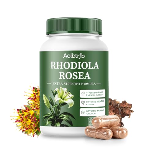 Aolbtrfb Rhodiola Rosea Supplement Organic, Premium Golden Root Adaptogens Capsules for Stress Relief, Mental Focus, Sustained Energy & Cognitive Performance, 60 Vegan Non-GMO Capsules