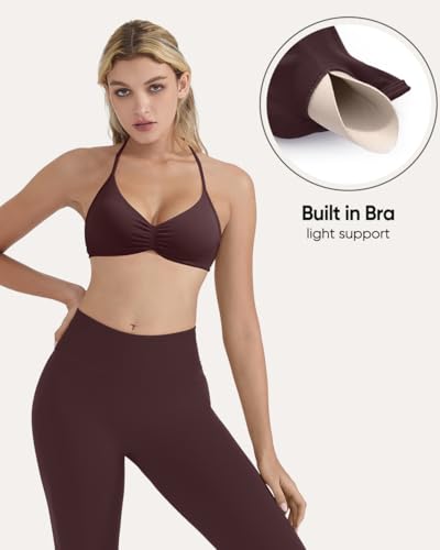 Image of OMKAGI Halter Sports Bras for Women Padded Strappy Bra Open Back Workout Gym Crop