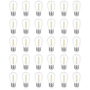 30-Pack LED Outdoor String Light Bulbs, Waterproof S14 Replacement Bulb, E26 Base, 1W 120V, 2700K Warm White