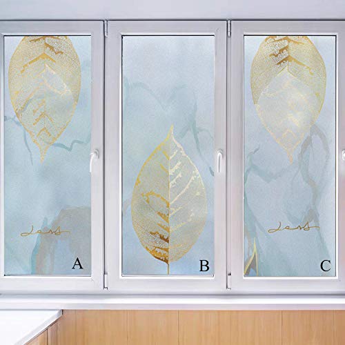 Window Film Privacy Gloden Leaf Window Clings Non Adhesive Glass Windows Door Window Covering Decortive Window Tint for Home 31.4