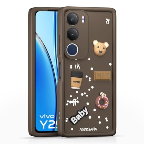 Image of Bintage CASE Cute Fun Taddy Cartoon 3D Ball Bear Milk Cake Coffee Silicon Case Full Body & Camera Protection Back Cover Compatible for Vivo Y29 5G - Brown
