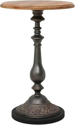 Miniatura 6 de vidaXL Mesa auxiliar redonda de madera de abeto macizo, estilo vintage de granja, base de acero resistente, ideal para salas de estar y dormitorios