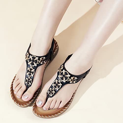 Aomigoct Flats Shoes For Women Sandals With Rhinestone Elastic Ankle Strap Sandals Women Dressy Summer Casual Breathable T Strap Flats #TOP5