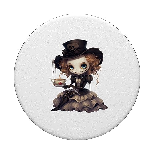 Scary spooky doll Halloween creature PopSockets Swappable PopGrip, Black - Image 3