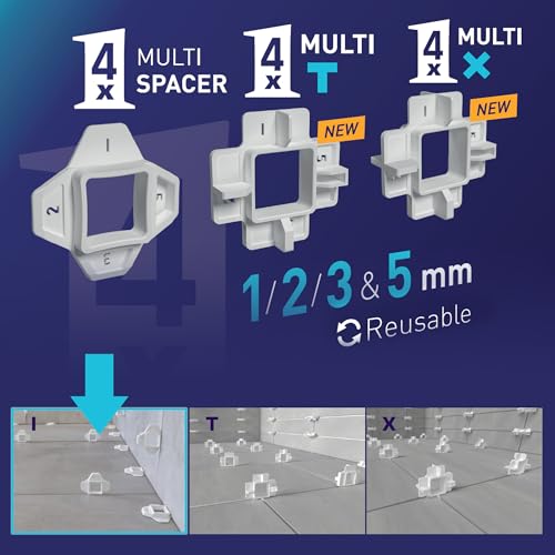 Fliesenkreuze 1 mm, 2 mm, 3 mm, 5 mm 4 in 1, Box 125 Stück Fliesenabstandshalter