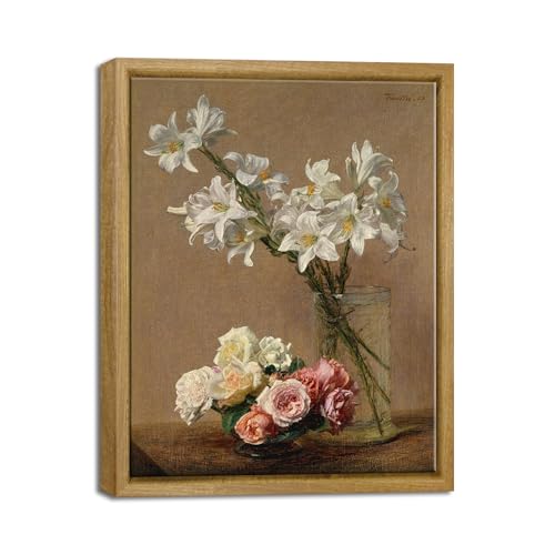 Pyradecor White Lily & Blush Rose Framed Canvas