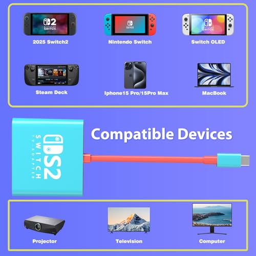 Image of PURBHE TV Docking Station for Nintendo Switch 2 and 1 and Steam Deck, Support TV Dock Mode, Portable HDMI Adapter Accessories for Nintendo Switch 1 and OLED and 2 Dock