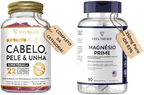 Vitamina Cabelo e Unha - 22 Nutrientes 60 Cápsulas + Magnésio Con...