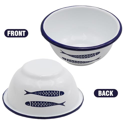 Set-of-4-Enamelware-Vintage-Classic-20-oz-Round-Cereal-Bowl-Blue-Enamelware-Cereal-Bowl-with-Fish-Pattern-on-The-Surface-Solid-WhiteBlue-Rim Set of 4 Enamelware Vintage Classic 20 oz Round Cereal Bowl Blue Enamelware Cereal Bowl with Fish Pattern on The Surface Solid WhiteBlue Rim
