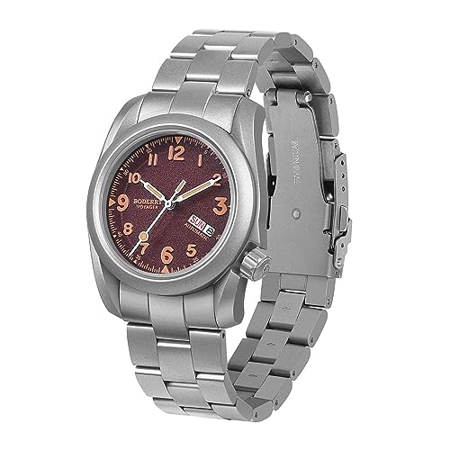 Image of BODERRY Men's Watch Titanium Automatic Field Watch 40mm Military Watch Day Date Function 100M Waterproof with Titanium Bracelet Japanese Mechanical Movement & Screw Down Crown-Voyager