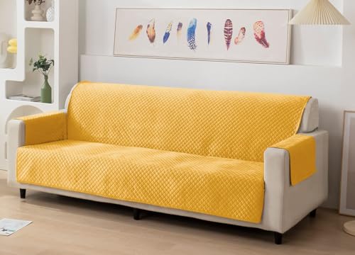 Image of Fashion Throw Quilt-Fully Covered 3 Seater Anti-Slip Quilted Sofa Covers for Living Room Sofa Slipcovers Furniture Cover Home Decor Yellow