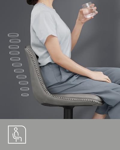 VASAGLE Bar Stools Set of 2 Kitchen Chair Adjustable Height Swivel Seat PU Padded Seat with Backrest and Footrest Dining Room Counter Top Steel Dove Grey LJB095G01