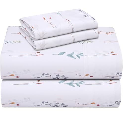ZOYER 100% Cotton Percale Sheets Queen – Cooling Breathable Bed Sheets for Hot Sleepers, Crisp Hotel Style Bedding, Deep Pocket 16”, Lightweight Soft Durable 4 Pcs Sheet Set, Fairy Meadows