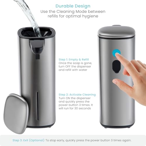 Image of Home Zone Living Foaming Hand Soap Dispenser with Automatic Sensor | Stainless Steel Cover, Adjustable Output and Refillable Pump for Kitchen and Bathroom Sinks