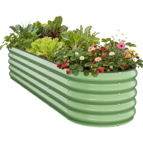 Image of Pattiumo Galvanized Raised Garden Bed 8x2x1.5 FT, Oval Metal Raised Garden Bed Outdoor Planter Box with Open Bottom, Rust-Resistant Steel Garden Bed for Vegetables Herbs Flowers, Easy Assembly