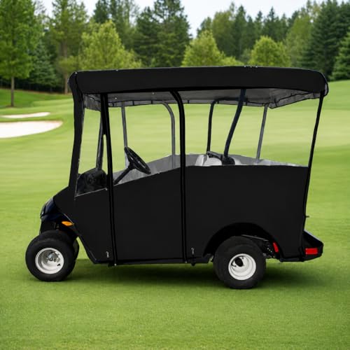 DoorWorks Golf Cart Cover Upto 80’ Golf Cart Covers 4 Passenger Premium Waterproof Windproof Sunproof Golf Cart Accessories Travel 4-Sided Fits Club Car Black