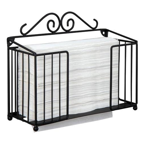 Mygift BATH2637BLK Modern Black Metal Wire Bathroom Folded Paper Towel Holder cover