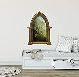 24' Castle Scape Rock Towers #1 Sandstone Stone Castle 3D Window Wall Decal Sticker Mural Kids Bedroom Playroom Medieval Fantasy Fairytale Peel and Stick Decor