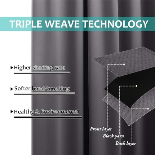 Image of NICETOWN 100% Blackout Short Curtains with Black Liners, 2 Panels, 37 inch W by 40 inch L, Grey, Solid Thermal Insulated Full Blackout 2-Layer Lined Drapes, Energy Efficiency Window Draperies for Bedroom
