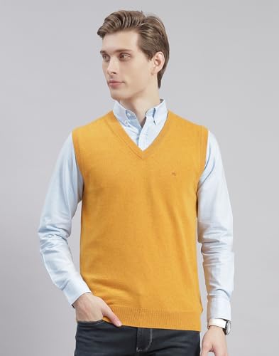 Image of Monte Carlo Off White Solid V Neck Sweater | Warm Woolen Pullover for Men | Soft Comfortable Knitted Winter Wear Sweater for Men's