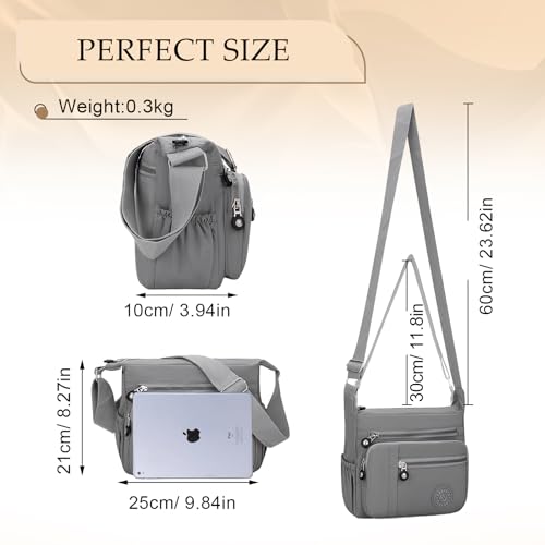 Womens Cross Body Bag Casual Umhängetasche Handtasche Multi Pocket Messenger für den täglichen Gebrauch Einkaufen (grau)