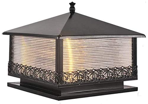 Popertr IP65 Waterproof Landscape Column Lights Exterior Wall Outdoor Column Pillar Post Lantern Outdoor Wall Pillar Lamp E27 Wrought Iron Glass Garden Light Gate Post Lighting Street Light