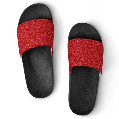 Red Glitter Womens Slide Sandals Non Slip Summer House Slippers for Girls Slip-on Flip Flops