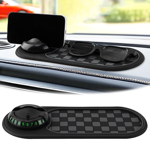 Herxsin Multifunction Car Anti-Slip Mat, Car Dashboard Mobile Phone Holder, Anti Slip Mat Phone Holder and Temporary Parking Number Pad - Secure Storage for Sunglasses, Keys, Gadgets