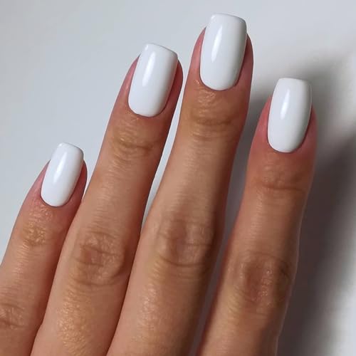 LoveOurHome 240pc Square Press on Nails Short Fake Nails White Glue on Nail Short Acrylic Nails Press ons Nail Tips Full Cover False Nail Square Artificial Fingernail & Adhesive Tabs for Women Girls