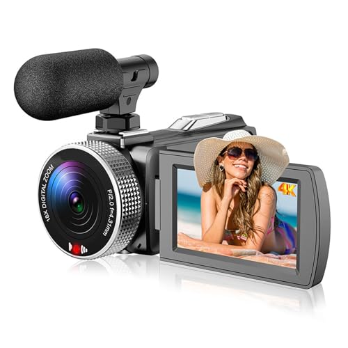 Caméscope vidéo 4K vlogging avec écran flip et microphone externe