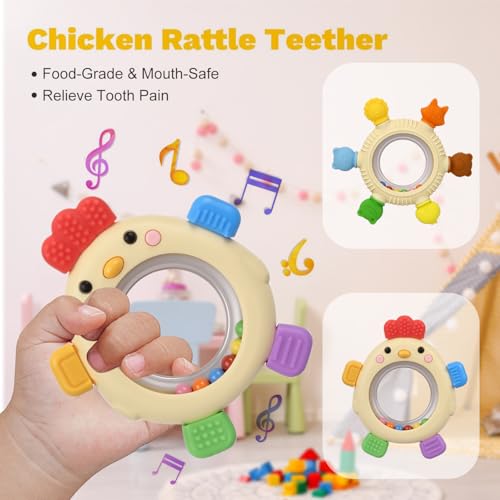 Sensory Toys for Babies, 2 Pack Baby Teething Rings Toys for 0-3 3 6-12 Months Baby Rattle Teether Silicone Teether Relief Chew Soothing,BPA Free,Sore Gums Babys Teethers Toys - Image 5