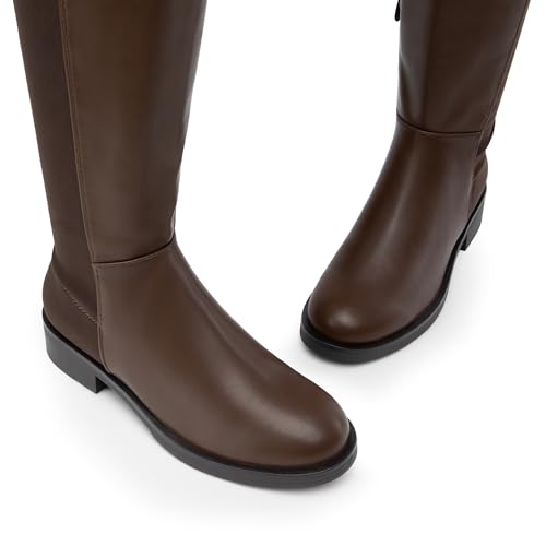 DREAM PAIRS DREAM PAIRS Women's Knee High Boots, Comfortable Thigh High Daily Low Flat Heel Boots,Size 6,Brown-Pu,SDOB2409W