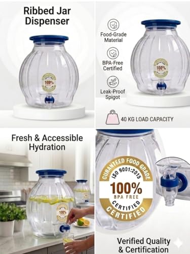 Image of 10 Litre Water Dispenser Jar with Tap | Food Grade Plastic | Leak Proof Spigot | BPA Free Storage Container for Home Kitchen Office (White)