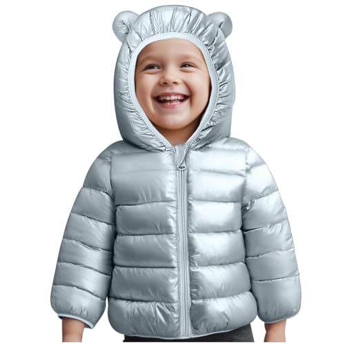 Kids Metallic Winter Puffer Jacket with Hood Toddler Light Down Coat Cute Bear Ears Hoodie Zip Up Padded Outerwear2