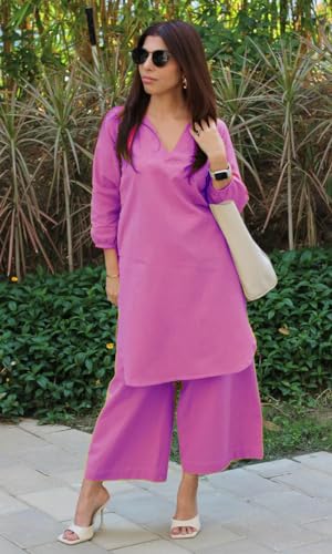 Image of Femezone Women Cotton slub Co-ord Kurta and Pant Set (FEM22230610-01-Vcord)