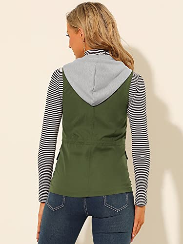 Allegra K Women's Drawstring Sleeveless Lightweight Utility Hooded Zip Up Jacket Vest Small Army Green #TOP4
