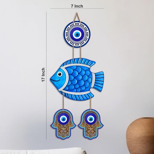 Image of Artvibes Lucky Fish Wall Decor for Home Entrance | Evil Eye Hanging for Positive Energy & Protection | MDF Vastu Decorative Art for Living Room | Bedroom | Office & Main Door | Gift Item (WH 8538N)