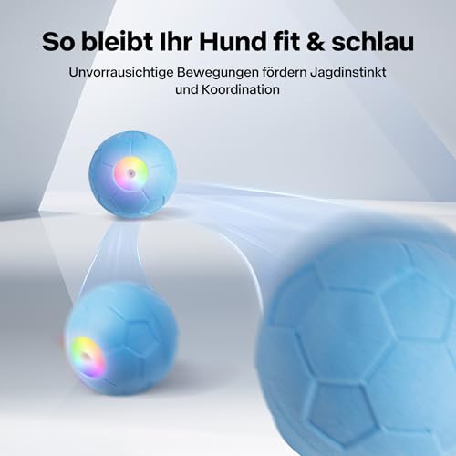 Pet Prime Robuster elektrischer Hundeball mit unregelmäßigem Rollen & farbigen Lichtern - Kaubeständiger ETPU Fußball, schnelles Aufladen, IPX65 wasserdicht - Lustiges interaktives Hundespielzeug
