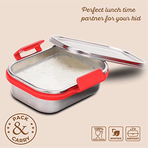 Image of SignoraWare Cute Compact Stainless Steel Lunch Box | Stackable Design | Clip Lock Steel Lid | Airtight & Leak Proof | Perfect for Kids | Best for Packing Sandwiches, Fruits & Snacks (240ml | Red)
