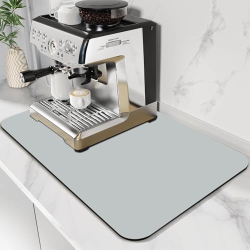 TBEECOZY Coffee Mat, Absorbent Dish Drying Mat for Kitchen Counter,Coffee Bar & Dish Drying Mats for Countertop,Coffee Bar Accessories Coffee Machine Drying Pads?Silver White?9 x 14.4 in?