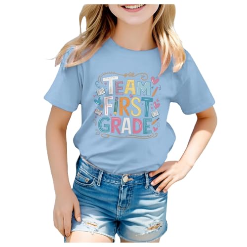 Toddler Kids Little Girls First Day of School Shirt Team First Grade Graphic Cotton Short Sleeve T-Shirt Back to School Tees