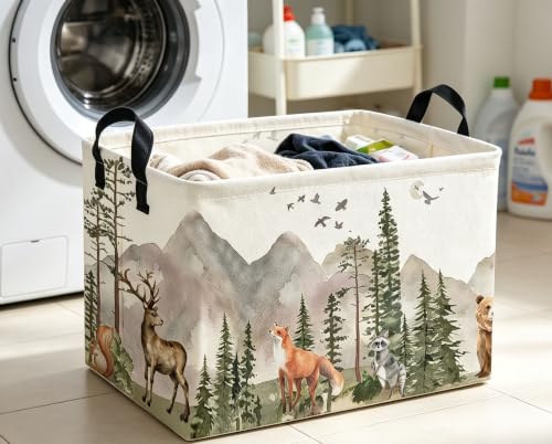 Image of Rectangle Kids Baskets Animal Basket Cute Storage Bin Fish Box for Room Decor Gift Basket(Tree animal)