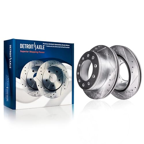Image of Detroit Axle - Front Brake Kit for 2004 2005 Volkswagen Passat, 11.34'' | inch Drilled & Slotted Disc Brake Rotors Ceramic Brake Pads Replacement