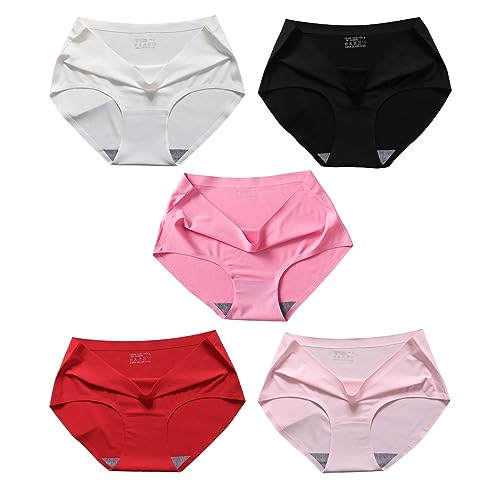 Image of ( Multicolour Seamless Panties for Women Super Combed Cotton Hipster Printed Panties No Show Mid Waist Briefs Hipster Underwear for Women Ice Silk Invisible Seamless Panties