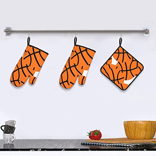 Afhyzy Basketball Oven Mitts And Pot Holders Sets For Kitchen Heat Resistant Oven Mit Gloves Non Slip Hot Pads For Cooking Grill Brown #TOP3