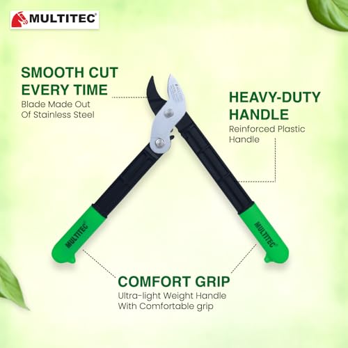 Image of MULTITEC 15 inch Power Geared Anvil Lopper | Stainless Steel Blade, High-Torque for 2 inch cutting | Compound Action, Durable Aluminum Handles, Non-Slip TRP Grip | Rust-Proof Pruning Tool - Effortless Cut